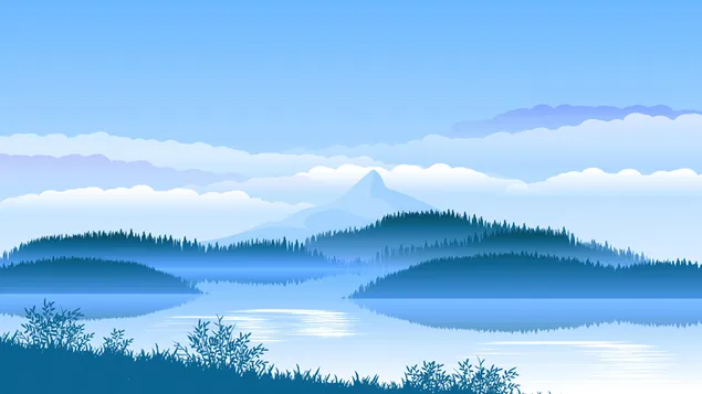 Minimalistisch landschap van bergmeer download
