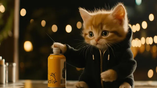 nestasno mace u dukserici s minijaturnom limenkom spreja preuzmi