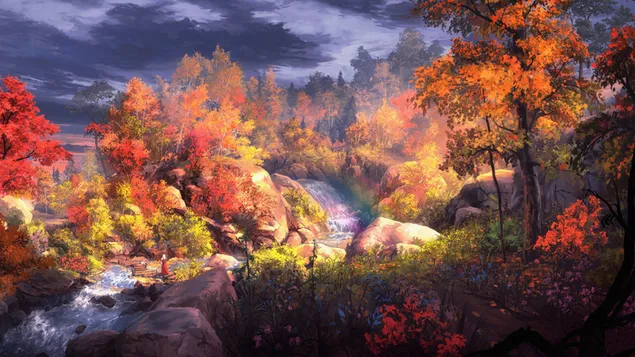 Río brumoso de otoño 4K fondo de pantalla