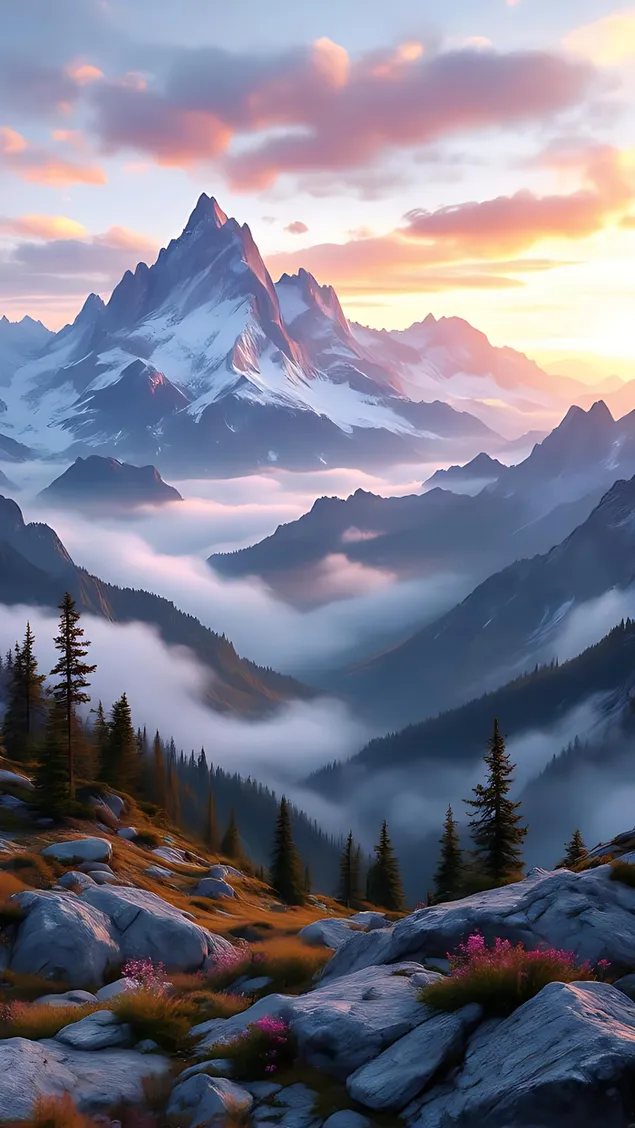 pogled na maglovite planine s borovima preuzmi