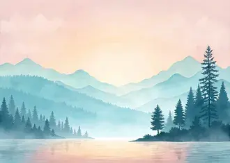 Tapeta Mlhavé svítání v horách s pastelovými tóny 4K