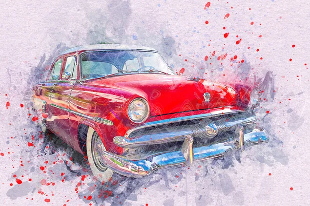 Mobil klasik merah karya seni yang luar biasa unduhan