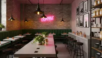 modeonhan keopisyob interieo, neon jomyeong, aneughan bunwigi daunrodeu