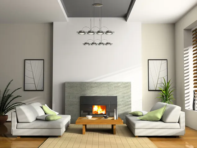 Moderne sitkamer en kaggel aflaai