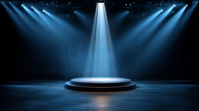 muat turun platform pentas moden diterangi oleh lampu sorotan pekat yang intens