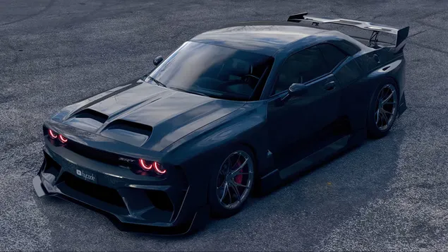 Modifizierte schwarze Dodge Challenger Draufsicht 4K Hintergrundbild