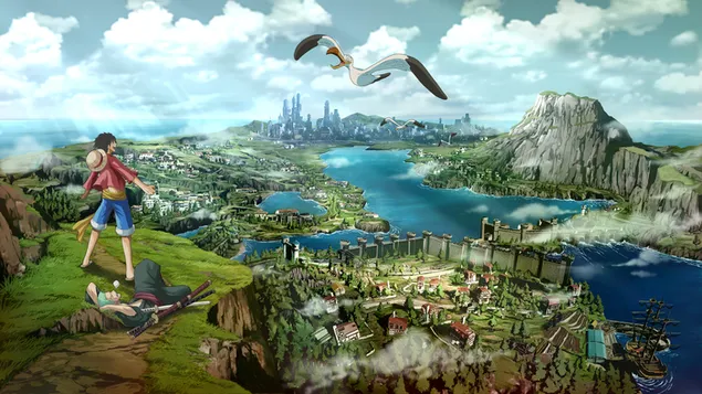 Monkey D. Luffy y Roronoa Zoro disfrutando de la hermosa vista de la naturaleza - una pieza