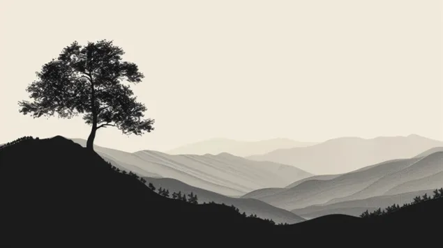 monochromatische gelassenheit: eine minimalistische berglandschaft herunterladen