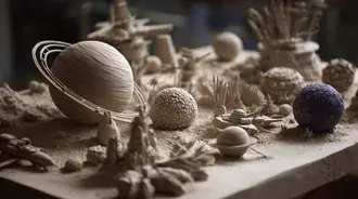 monochromatic space theme diorama with planets and vehicles download