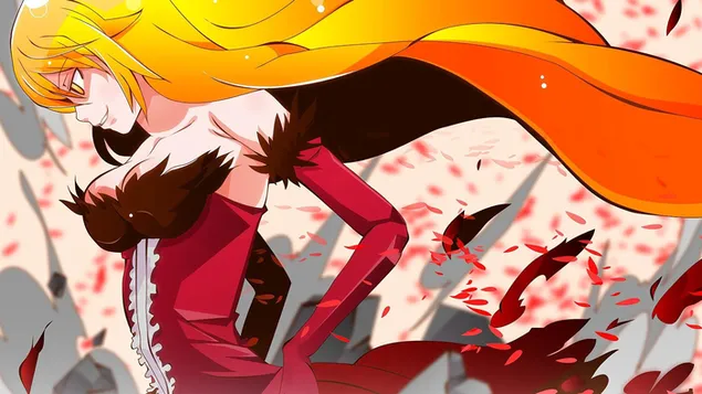 Monogatari - kiss-shot acerola-orion hjärta-under-blad HD bakgrund