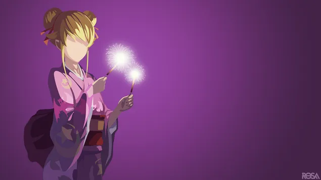Monogatari (serie) - shinobu oshino i kimono HD bakgrund