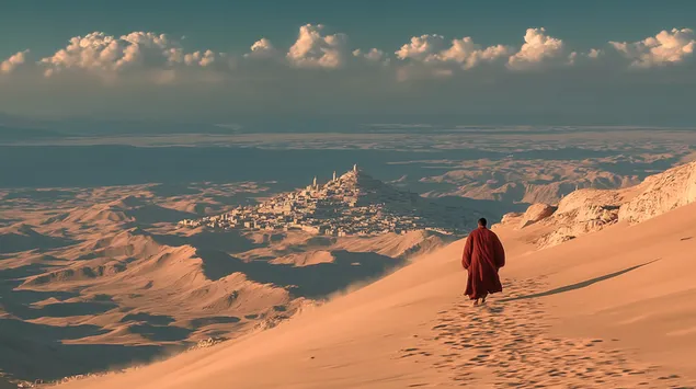 외로운 베두인의 우울한 편집 사막 초상화 2K 배경화면