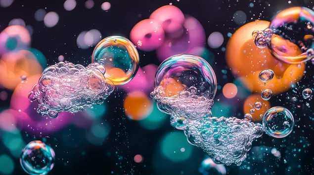 แสงนีออนสะท้อนจากฟองน้ำที่ทับซ้อนกัน 8K วอลเปเปอร์