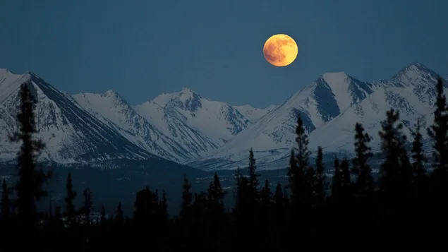 maan oor die berge by denali nasionale park aflaai