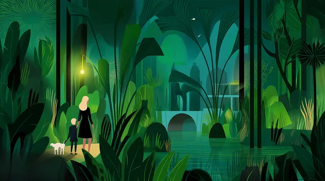 jalan hutan terang bulan dengan sosok dan fitur air unduhan