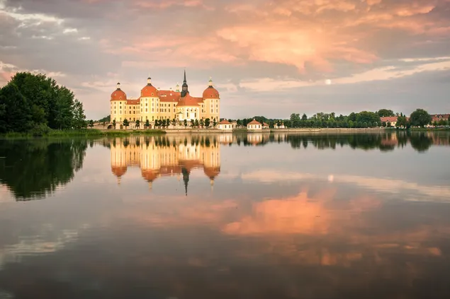 Moritzburg castle with its view reflected in the water
