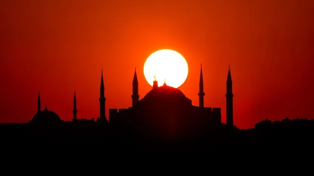 Silueta de mezquita al atardecer en Turquía descargar