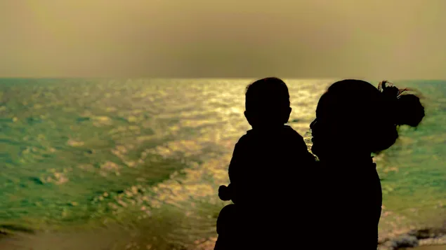 Mothers Days Special Mother and Son Silhouette 4K wallpaper download