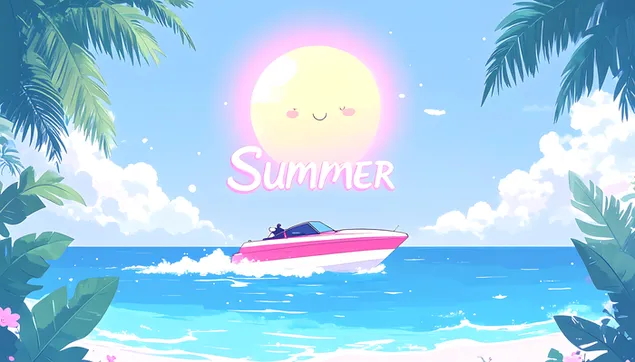 krstarenje motornim camcem po tropskom okeanu sa suncem i palmama preuzmi