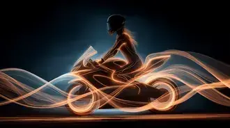 silueta motocyklisty s vlnitymi svetelnymi stopami stahnout