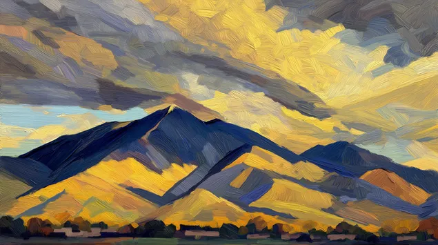 bjergtoppe under udtryksfuld himmel, tekstureret landskabskunst download