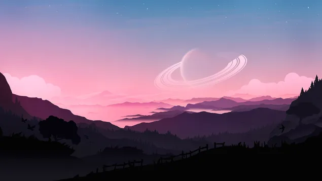 Montaña Cielo Planeta Arte 4K fondo de pantalla