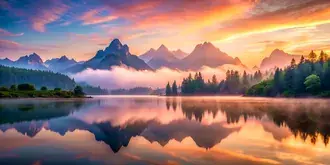 Nascer do sol na montanha, amanhecer majestoso sobre picos e vales serenos 4K papel de parede