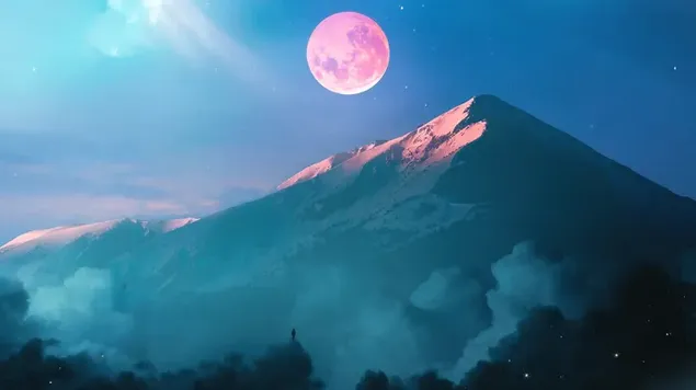 Blick auf die Berge mit Mondaufgang 4K Hintergrundbild