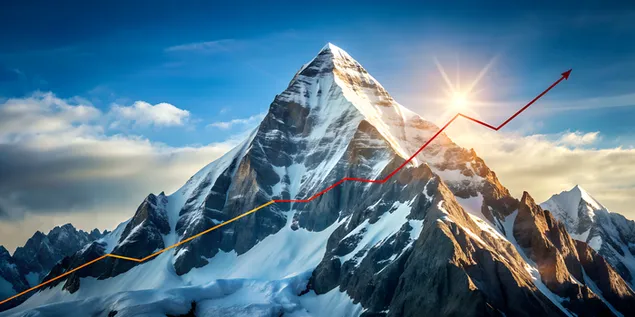 Ταπετσαρία Βουνό με Graph Line Climbing to Peak, που συνδυάζει τη φύση και τα επιτεύγματα 4K