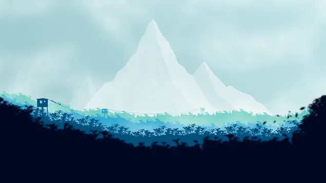 Montañas Bosque Minimalista 4K fondo de pantalla