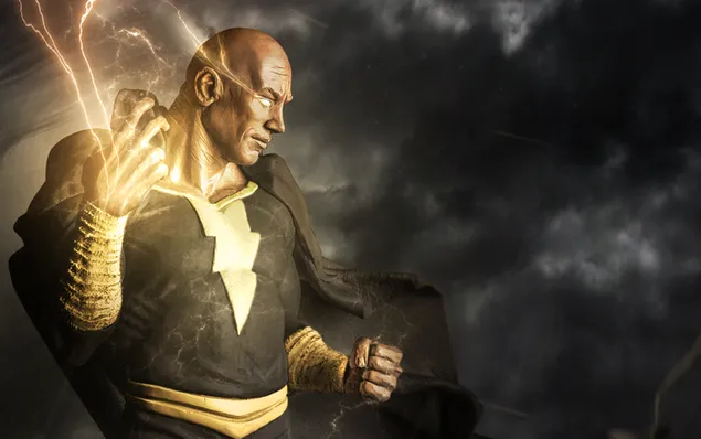 Adegan filem daripada pelakon utama dwayne johnson daripada filem adiwira Black Adam berdasarkan watak buku komik DC 2K kertas dinding