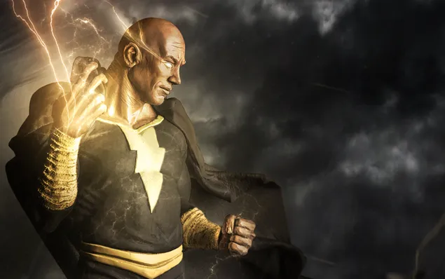 Movie scene from lead actor dwayne johnson from Black Adam superhero movie based on DC comic book character
