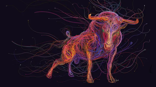 Dibujo de línea abstracta de toro multicolor 4K fondo de pantalla