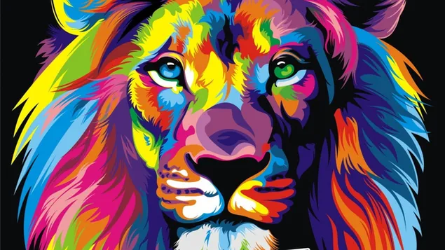 Multicolored lion head 4K wallpaper download
