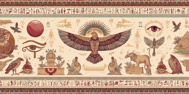 Hình nền Bức tranh tường mô tả chữ tượng hình và các thực thể thần thoại 2K