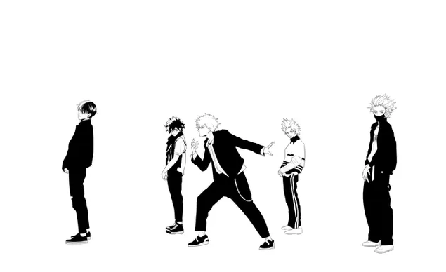 My Hero Academia personajes de anime en blanco y negro 2K fondo de pantalla