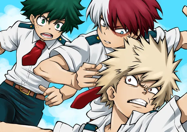 My Hero Academia - Izuku Midoriya, Shoto Todoroki, Katsuki Bakugo HD muurpapier