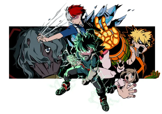 My Hero Academia - Izuku Midoriya, Shoto Todoroki, Katsuki Bakugo,Ochaco Uraraka & Tomura Shigaraki 2K טפט