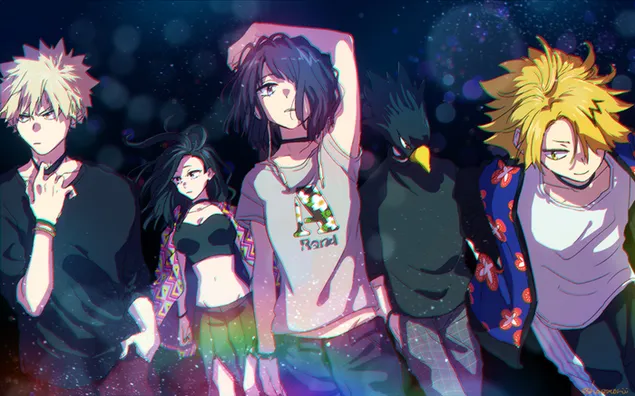 My Hero Academia - Katsuki Bakugo,Momo Yaoyorozu,Kyoka Jiro,Fumikage Tokoyami & Denki Kaminari HD 壁纸