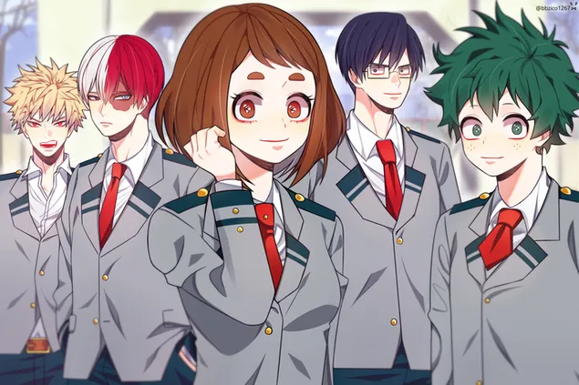 My Hero Academia - Katsuki Bakugo,Shoto Todoroki,Ochaco Uraraka,Tenya Lida & Izuku Midoriya 2K kertas dinding