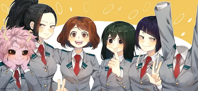 My Hero Academia - Mina Ashido、Momo Yaoyorozu、Ochaco Uraraka、Tsuyu Asui、Kyoka Jiro & Toru Hagakure 2K 壁纸