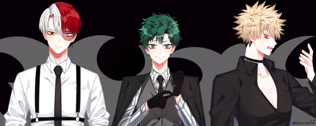 Моја херојска академија - Шото Тодороки, Изуку Мидорија, Катсуки Бакуго 4K позадина