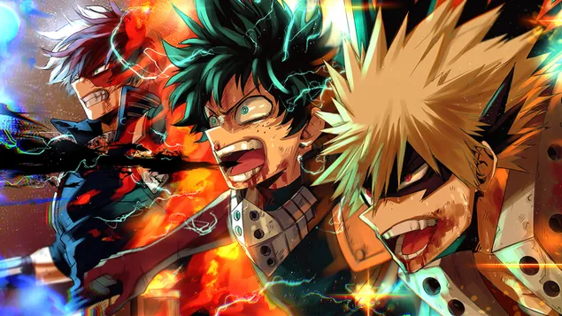 My Hero Academia - Shoto Todoroki, Izuku Midoriya & Katsuki Bakugo 4K 壁紙