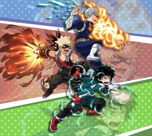 My Hero Academia - Shoto Todoroki, Katsuki Bakugo & Izuku Midoriya 2K טפט