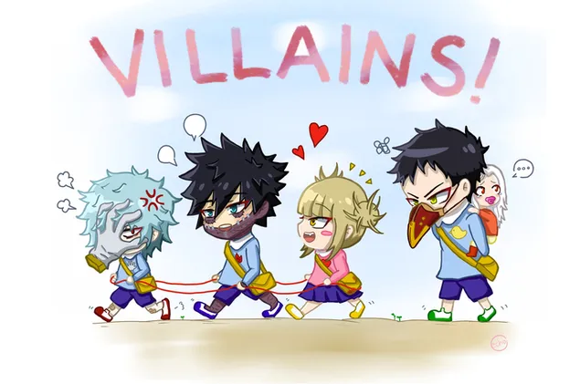 나의 히어로 아카데미아 - 시가라키 토무라, 다비, 토가 히미코, 치사키 카이 & 에리 (Chibi's) 4K 배경화면