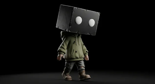 misteriozni lik iz kutije stoji sam u mrachnoj sobi i osetsha se usamljeno za pozadinu radne povrshine preuzmi