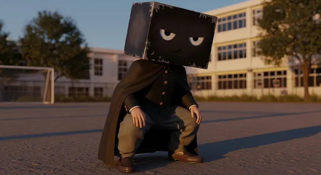 sosok berkepala kotak misterius di lapangan sekolah sunset untuk latar belakang desktop unduhan