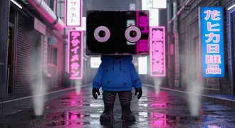 Tapeta Tajemná krychlová postava v Neonové uličce pro pozadí plochy 4K
