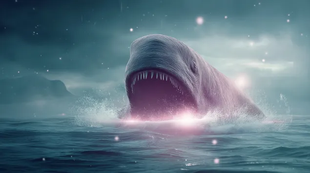 Geheimnisvolles riesiges Meerestier taucht nachts aus dem Wasser auf 2K Hintergrundbild