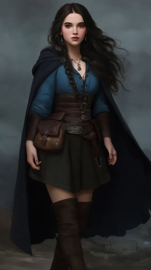 tajemnicza postac w szacie z rozwianymi wlosami i ozdobnym strojem pobierz